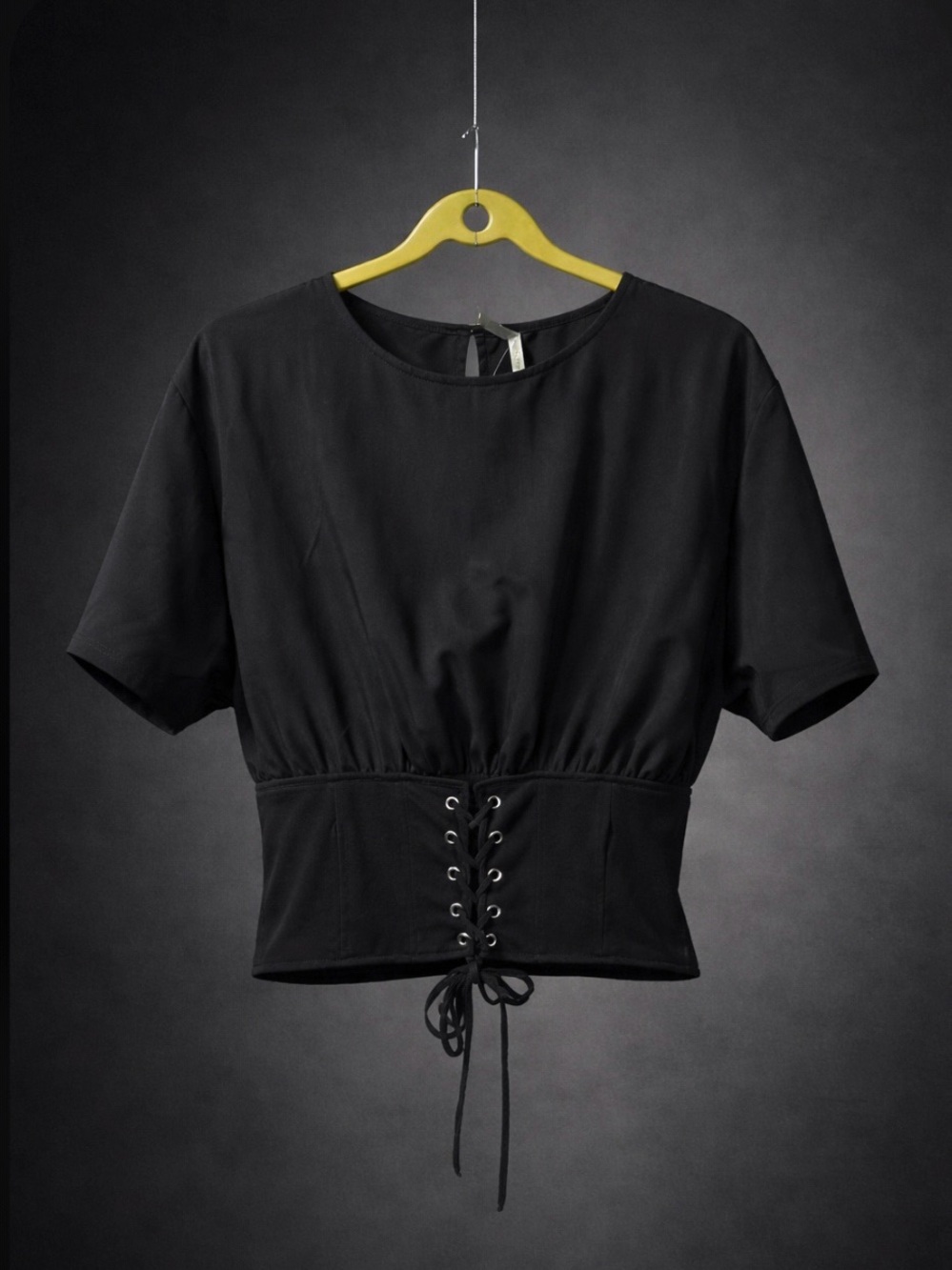 True Destiny Black Lace-Up Corset Crop Top